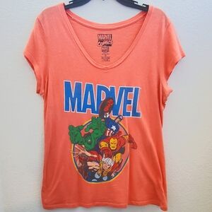 Marvel Comics V-Neck Orange Top Juniors XL Womens Large
